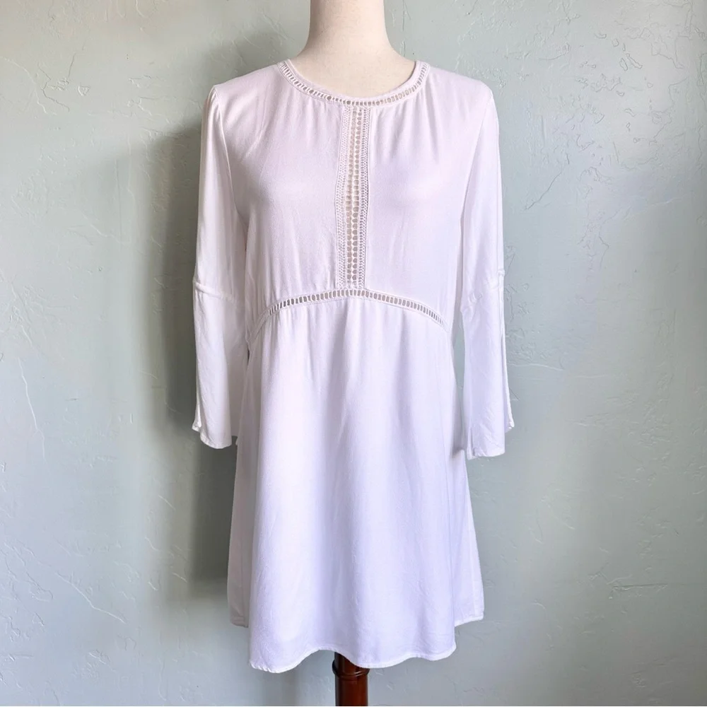 Amuse Society White On The Go Dress Crochet‎ Insets SZ Small Boho Coastal Resort